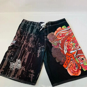 Basix Surf Gear Swim Shorts Men Size‎ XL  Brown  Tropical Cargo Pocket Brief 10"